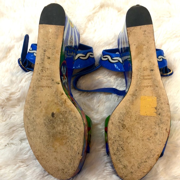 Dolce and Gabbana Floral Patient Leather Wedge Heels Size 40 - Picture 8 of 10